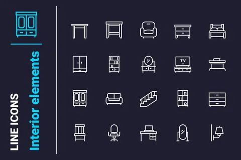 Home interior related elements icons set Stock Illustration