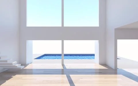 Home interior rendering with empty room white wall and there are a variety of Stock Illustration