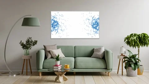 Home interior with screen on the wall with abstract animation. Mockup. Stock Footage 194545796