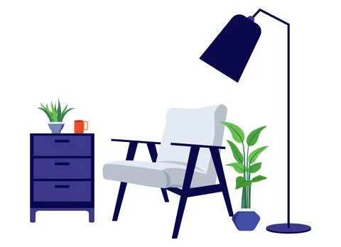 Home interior seating space with cabinet Stock Illustration