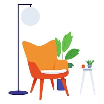 Home interior seating space with cup Stock Illustration