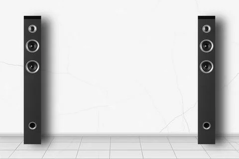 Home interior - Two tower loudspeaker enclosure white wall Stock Photos