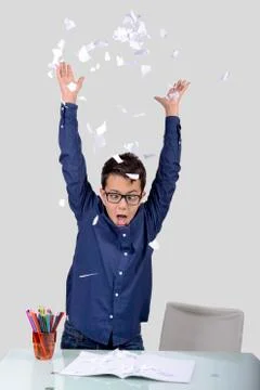 At home it's time to do homework. Stock Photos