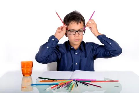 At home it's time to do homework. Foto stock