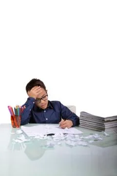 At home it's time to do homework. Stock Photos
