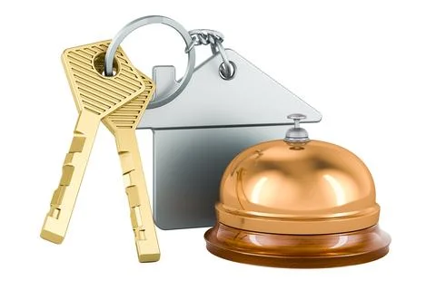Home keychain with reception bell, 3D rendering Ilustración de archivo