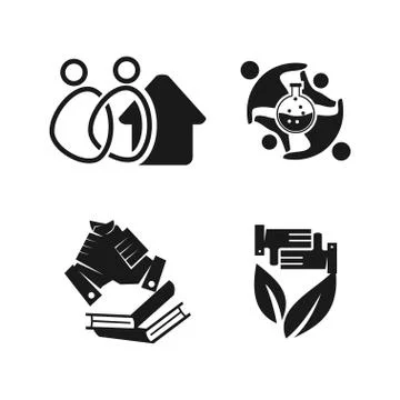 Home laboratory book leaf Commitment Teamwork Together Black イラスト素材