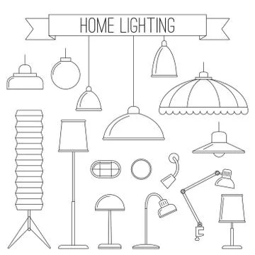 Home lamps thin line icons. Stock Illustration