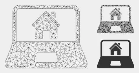 Home on Laptop Screen Vector Mesh 2D Model and Triangle Mosaic Icon 스톡 일러스트