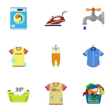 Home laundry icon set, flat style Stock Illustration