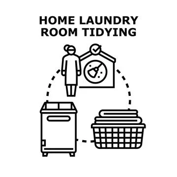 Home laundry room tidying process illustration Stock Illustration