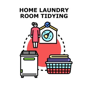 Home laundry room tidying process illustration Stock Illustration