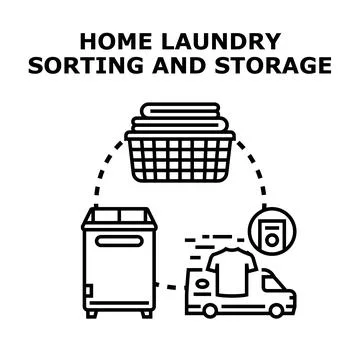Home laundry sorting and storage black concept Stock Illustration
