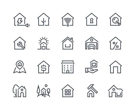 Home line icons. Browser interface button, home page pictogram, houses and city 스톡 일러스트