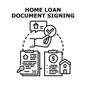 Home loan document signing applying for mortgage Stock Illustration