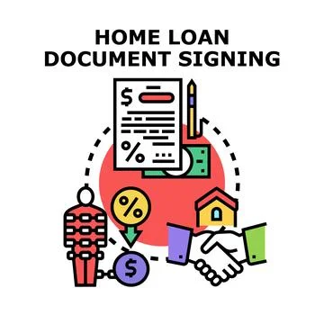 Home loan document signing process illustration 스톡 일러스트