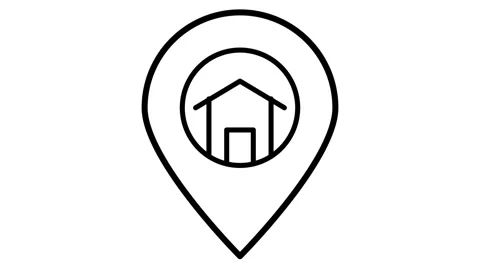 Home location icon featuring a house silhouette with a pin, indicating a sp.. Stock Footage 332988495