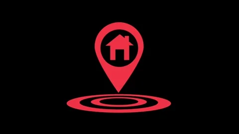 Home location map pin animation. A red icon with a house symbol. Video stock 315772150