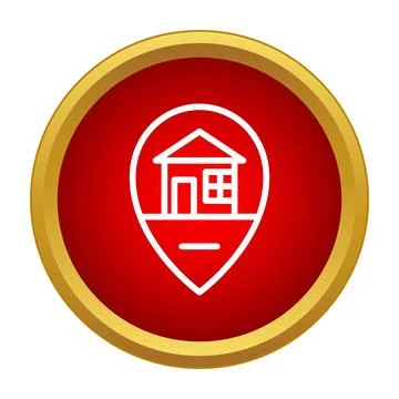 Home location map pin on red circle finding house address Stock Illustration