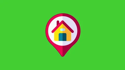 Home location red 3d pin rotating animation on green screen background Stock Footage 314594314