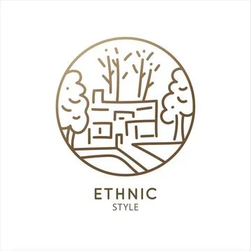 Home logo with trees. Vector emblem for business design, badge for a constr.. Stock Illustration