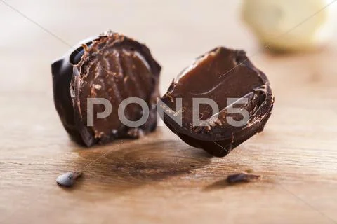 A Home-Made Dark Chocolate Truffle, Cut In Half