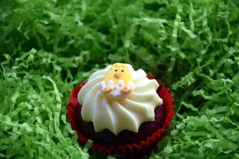 Home made decorated muffin. Easter, Mother's day, Valentine's day concept. Stock Photos