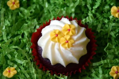 Home made decorated muffin. Easter, Mother's day, Valentine's day concept. Stock Photos