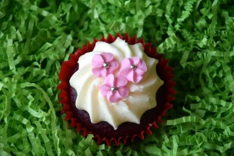 Home made decorated muffin. Easter, Mother's day, Valentine's day concept. Stock Photos