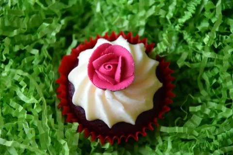 Home made decorated muffin. Easter, Mother's day, Valentine's day concept. Stock Photos