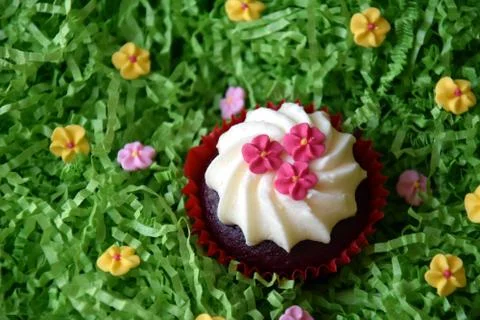 Home made decorated muffin. Easter, Mother's day, Valentine's day concept. Stock Photos