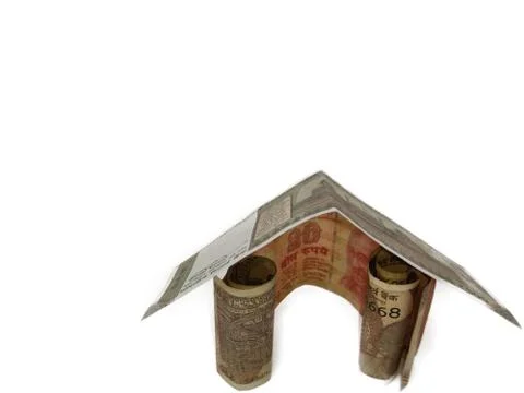 Home made using bank notes, home purchase Concept using EMI Foto stock