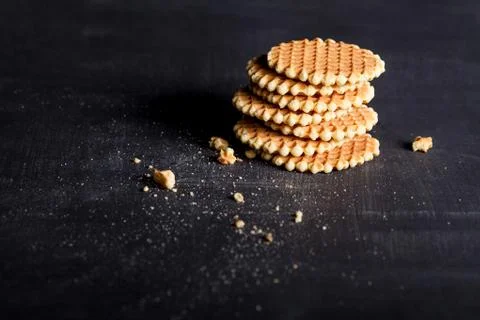 Home made waffles in a stack on blackboard Stock Photos