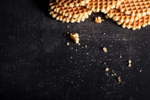 Home made waffles in a stack on blackboard  from the top Foto stock