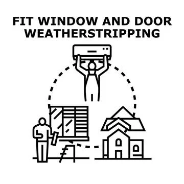 Home maintenance worker fitting door weatherstripping concept Stock Illustration