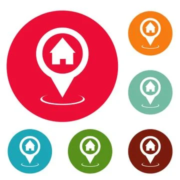 Home map pointer icons circle set vector Stock Illustration