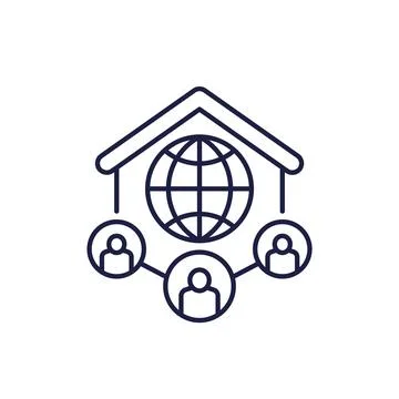 Home network line icon with users Stock Illustration