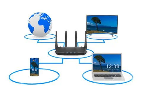 Home network system on white background. Isolated 3D illustration Illustrazione stock