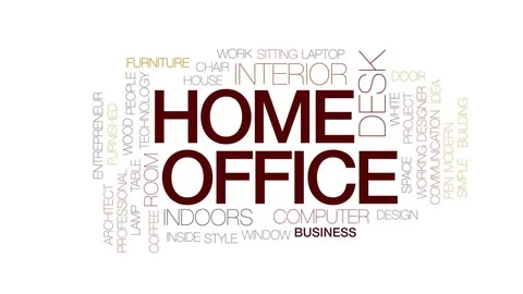 Home office animated word cloud, text design animation. Kinetic typography. Stock Footage 77559052