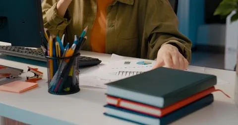 Home office call about spreadsheets and freelance work Stock Photos