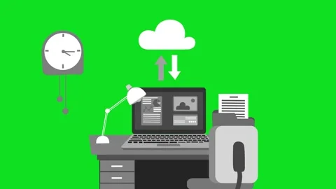 Home Office with Cloud Computing Animation, Animation of a home office with.. Stock Footage 317853200