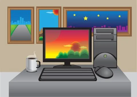 Home Office Computer and CPU Vector Illustration Stock Illustration