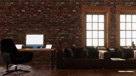 Home Office With Computer 스톡 일러스트