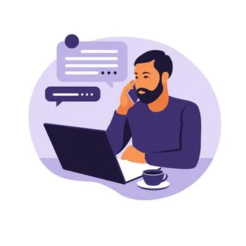 Home office concept, man working from home. Student or freelancer. Freelance  Stock Illustration