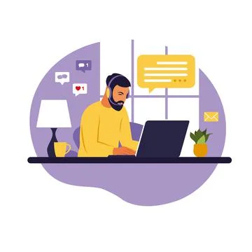 Home office concept, man working from home. Student or freelancer. Freelance  Stock Illustration