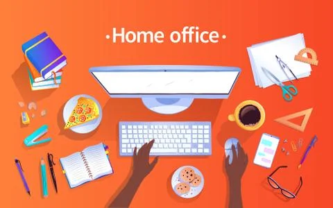 Home office concept top view illustration Stock Illustration