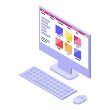 Home office desktop computer icon, isometric style Illustrazione stock