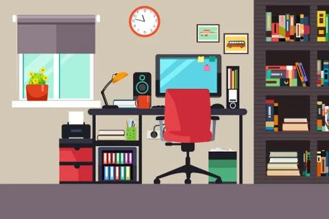 Home Office in Flat Style Stock Illustration
