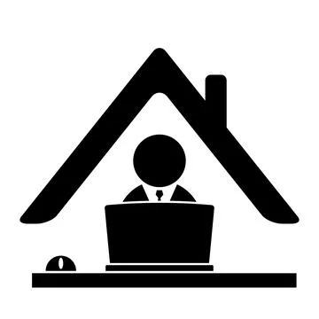 Home office icon. Remote work symbol with business man and computer. Online j Illustrazione stock