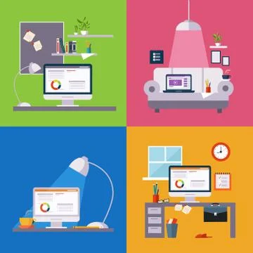Home Office Illustrations Set Stock Illustration
